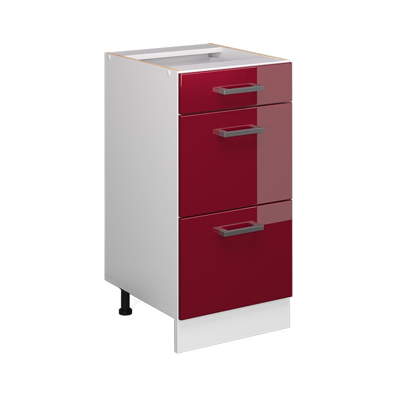 Meuble cuisine R-Line, Rouge bordeaux Haute brillance, 40 cm avec tiroirs, sans plan de travail Vicco