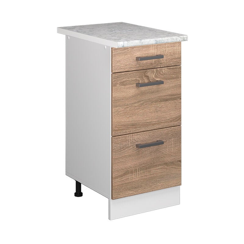 Vicco - Meuble cuisine R-Line, Sonoma, 40 cm avec tiroirs, pt Marbre