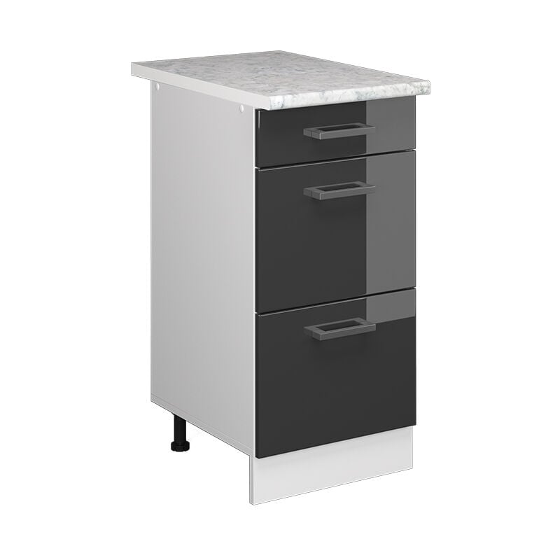 Meuble cuisine R-Line, Anthracite Haute brillance, 40 cm avec tiroirs, pt Marbre Vicco
