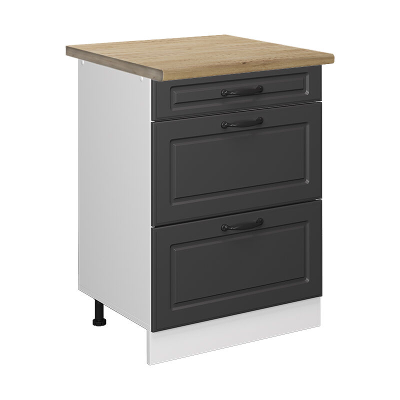 Meuble cuisine R-Line, Anthracite campagne, 60 cm avec tiroirs, pt Chêne Vicco