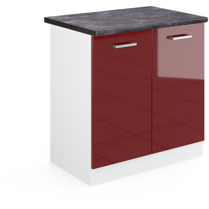 Meuble bas sous-évier R-Line, Rouge bordeaux Haute brillance, 80 cm, pt Anthracite Vicco