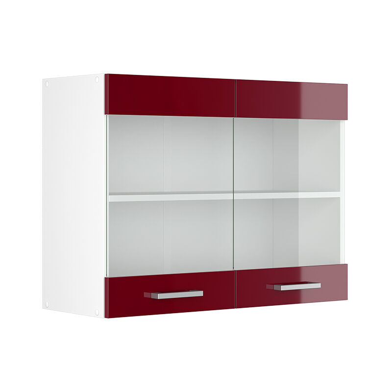 Meuble de cuisine haut vitré R-Line, Rouge bordeaux Haute brillance, 80 cm Vicco