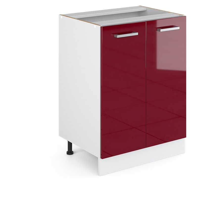 Meuble bas de cuisine R-Line, Rouge bordeaux Haute brillance, 60 cm sans plan de travail Vicco