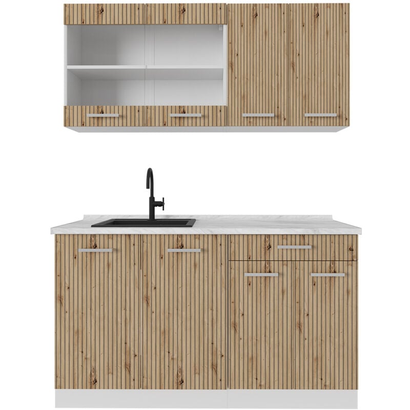 Cuisine R-Line, Artisan chêne/blanc, 140 cm sans plan de travail Vicco