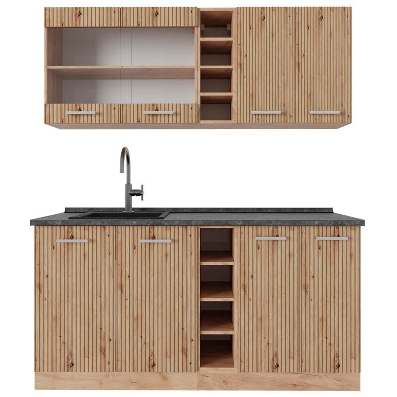 Vicco - Cuisine R-Line, Chêne Artisan/Chêne doré, 160 cm, pt Anthracite