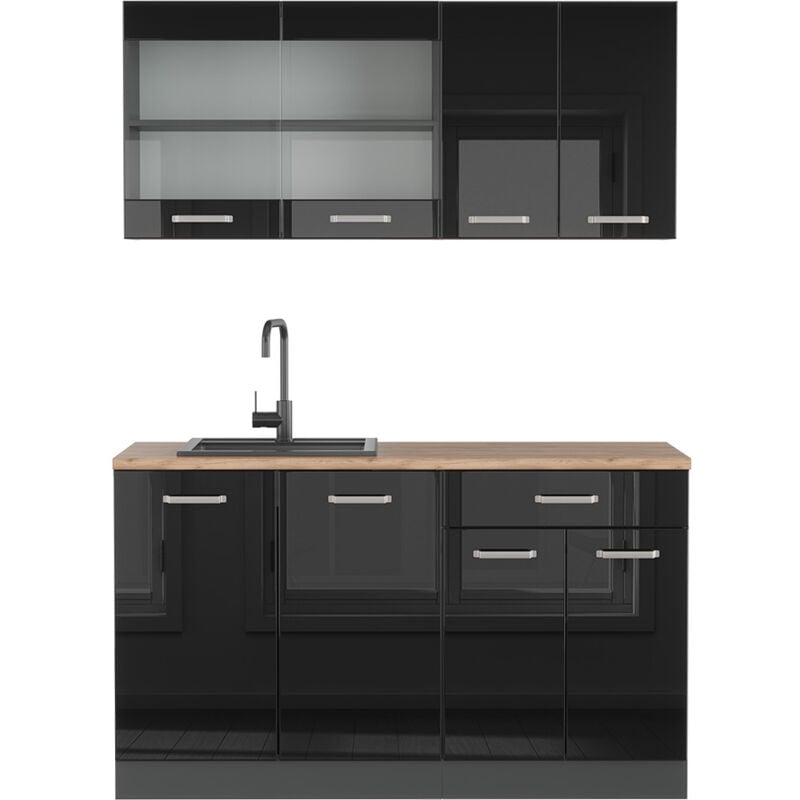 Cuisine R-Line, Noir brillant/Anthracite, 140 cm sans plan de travail Vicco