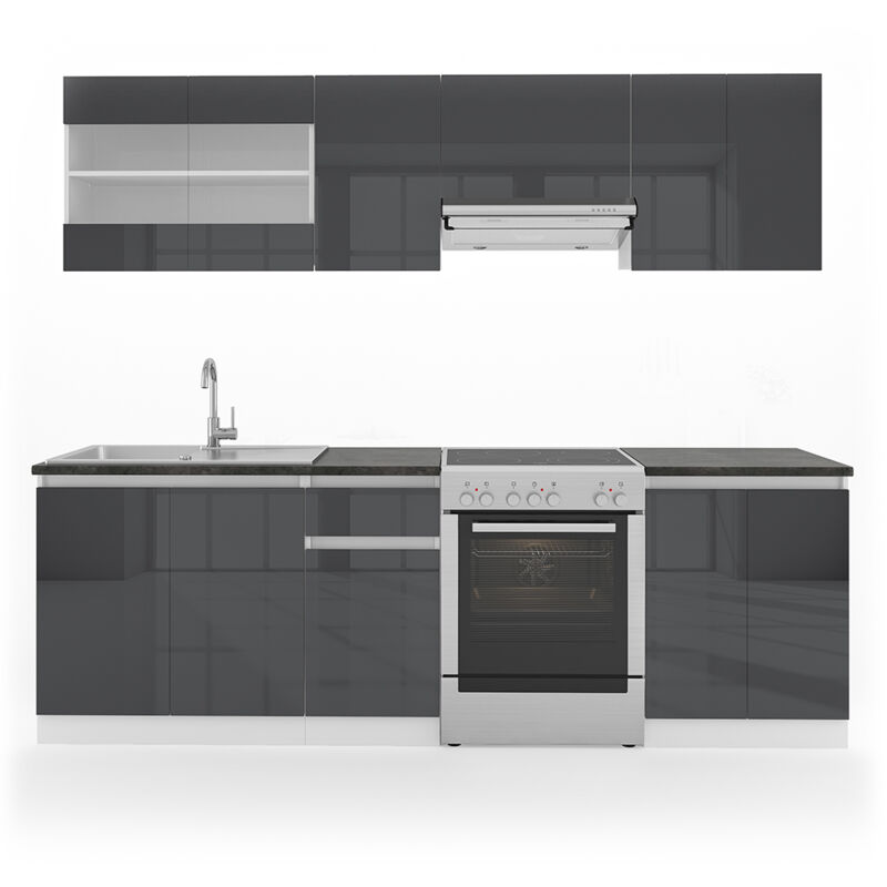 Ligne de cuisine Raul, Anthracite/blanc, 240 cm, ap Noir Vicco
