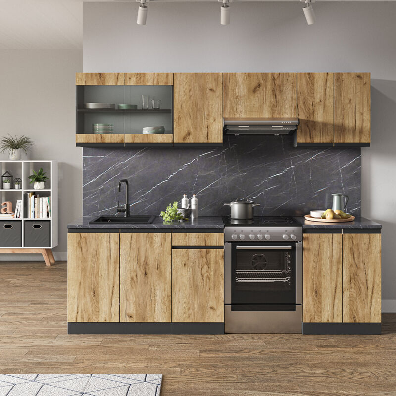 Vicco - Cuisine Raul, Chêne de force doré, 240 cm sans plan de travail
