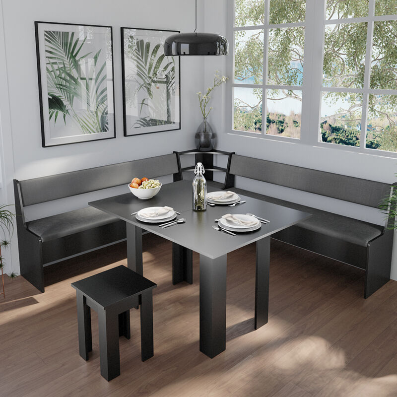 Eckbankgruppe Roman, Schwarz, 210 X 41.5 Cm Mit Tisch, Vicco