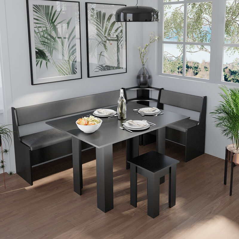 Vicco - Eckbankgruppe Roman, Schwarz, 120 X 41.5 Cm Mit Tisch