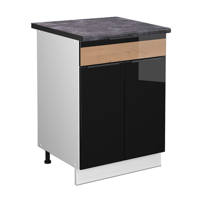 Meuble cuisine Fame-Line, Chêne noir brillant, 60 cm avec tiroir, pt Anthracite Vicco