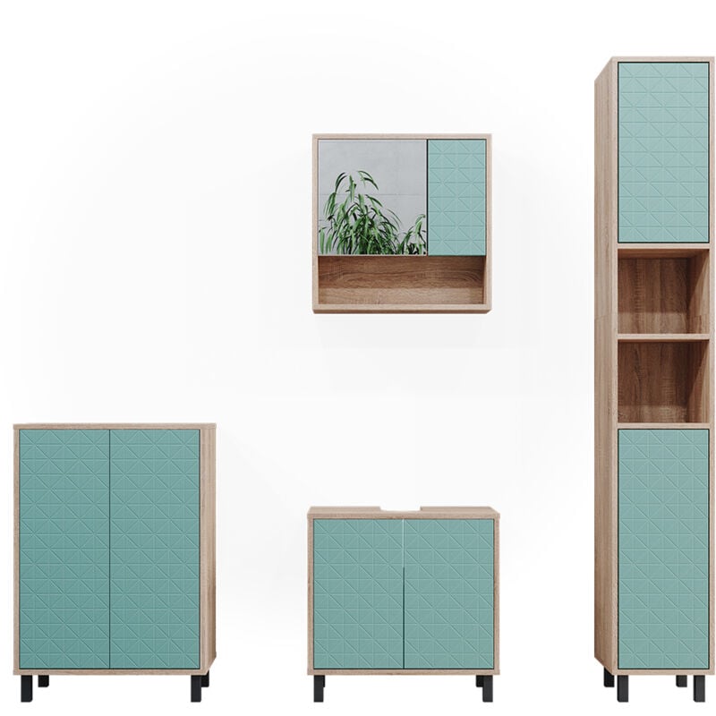 Vicco - Ensemble de meubles de salle de bain Agasta, Vert menthe, 4 pièces, avec armoire haute