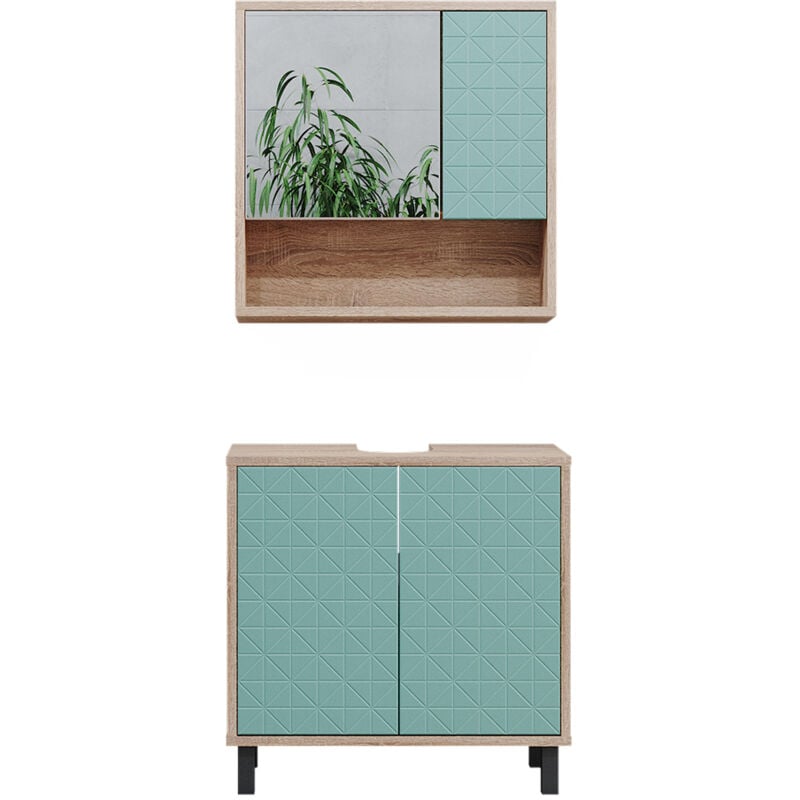 Vicco - Ensemble de meubles de salle de bain Agasta, Vert menthe, 2 pièces