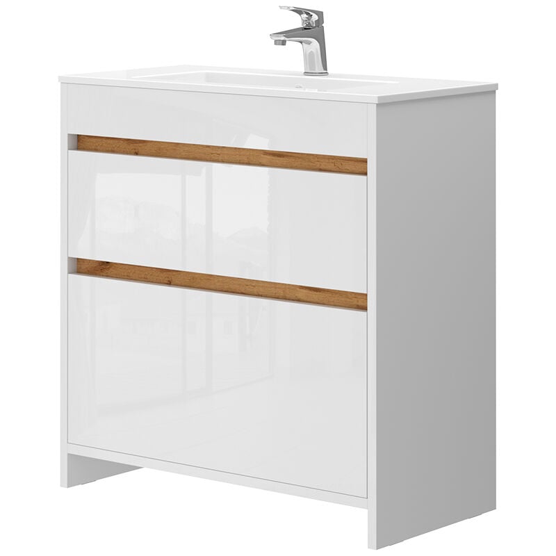 Vicco - Ensemble de meubles de salle de bain Detmold, Blanc, 2 pièces, armoire basse 80 cm