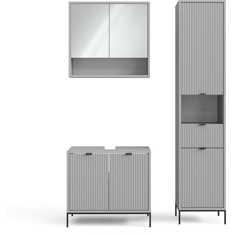 Vicco - Ensemble de meubles de salle de bain Eliza, Gris, 3 pièces, avec armoire haute