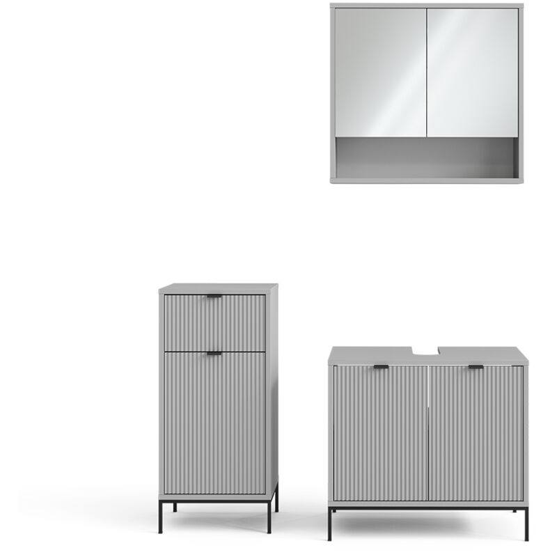 Vicco - Ensemble de meubles de salle de bain Eliza, Gris, 3 parties