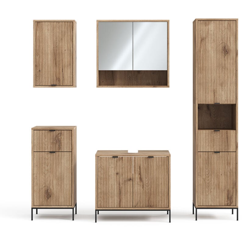 Vicco - Ensemble de meubles de salle de bain Eliza, Chêne Viking, 5 pièces