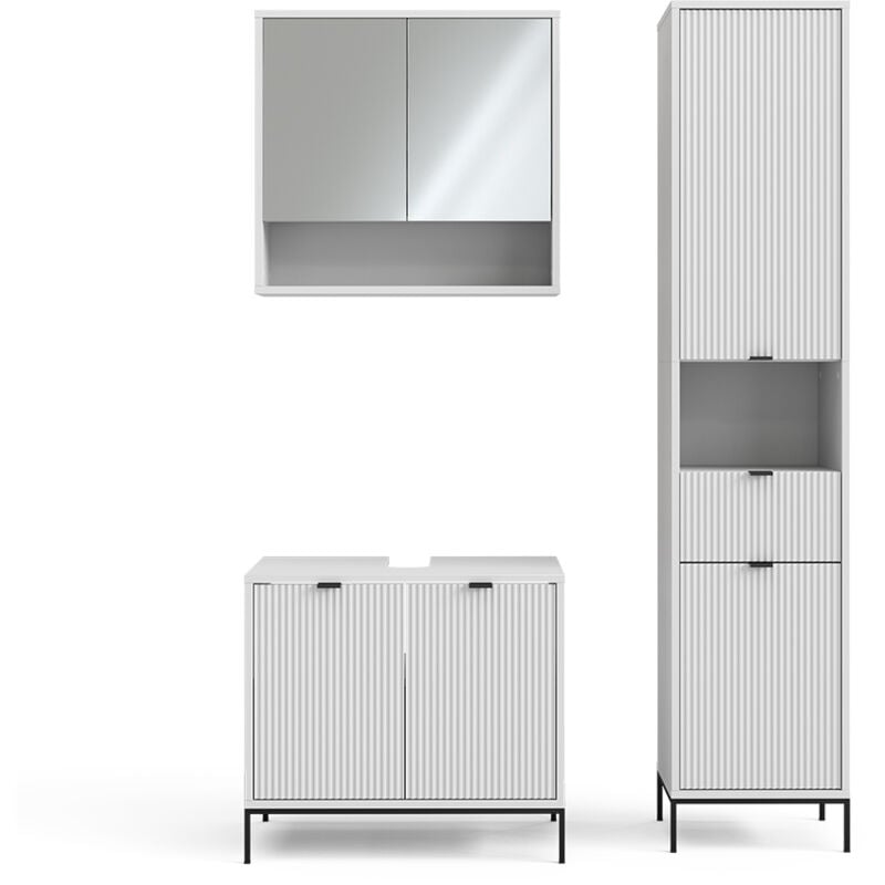 Vicco - Ensemble de meubles de salle de bain Eliza, Blanc, 3 pièces, avec armoire haute