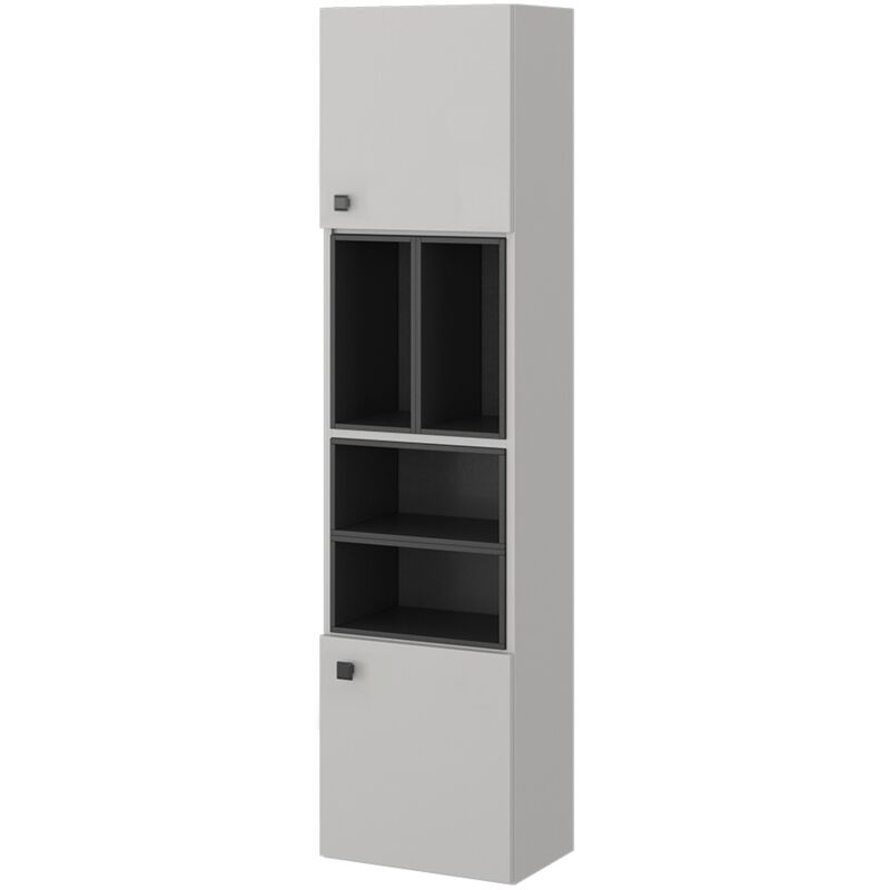 Vicco - Meuble de rangement de salle de bain Gerta, Gris, 37.5 x 150 cm avec porte et compartiments ouverts