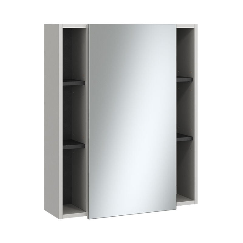 Vicco - Armoire de toilette Gerta, Gris, 65 x 80 cm avec porte et compartiments ouverts