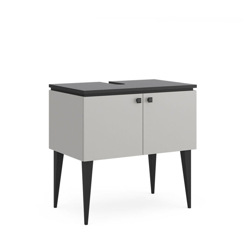 Vicco - Meuble sous vasque simple Gerta, Gris, 80 x 79 cm avec portes