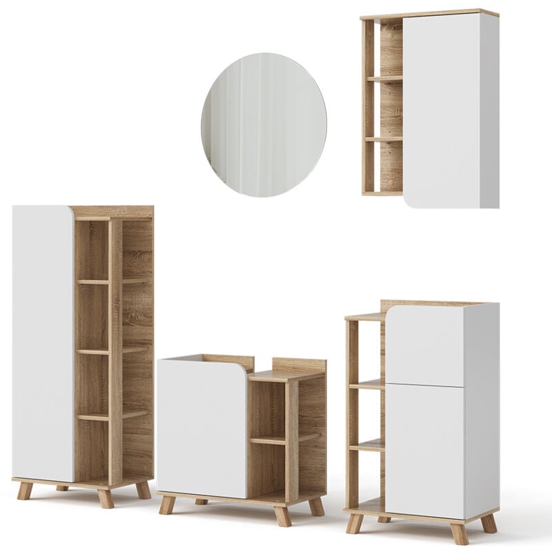 Vicco - Ensemble de meubles de salle de bain Karen, Sonoma/blanc, 5 pièces