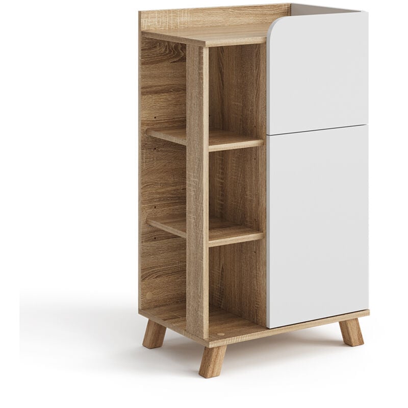 Meuble de rangement de salle de bain Karen, Sonoma/blanc, 50 x 90 cm avec porte et tiroir Vicco