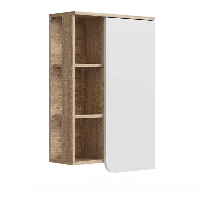 Armoire murale de salle de bain Karen, Sonoma/blanc, 50 x 75 cm avec porte et compartiments ouverts Vicco