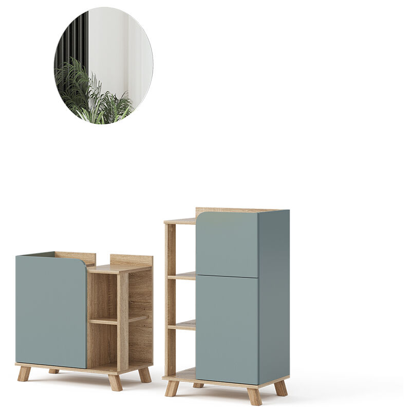 Vicco - Ensemble de meubles de salle de bain Karen, Bleu-gris, 3 pièces, avec armoire de milieu