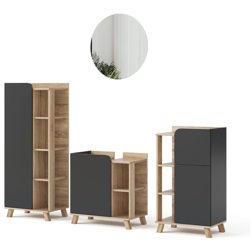 Vicco - Ensemble de meubles de salle de bain Karen, Anthracite, 4 pièces