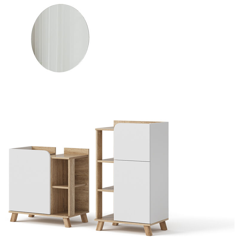 Vicco - Ensemble de meubles de salle de bain Karen, Sonoma/blanc, 3 pièces, avec armoire centrale