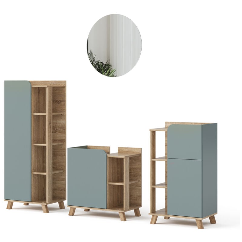 Vicco - Ensemble de meubles de salle de bain Karen, Bleu-gris, 4 pièces