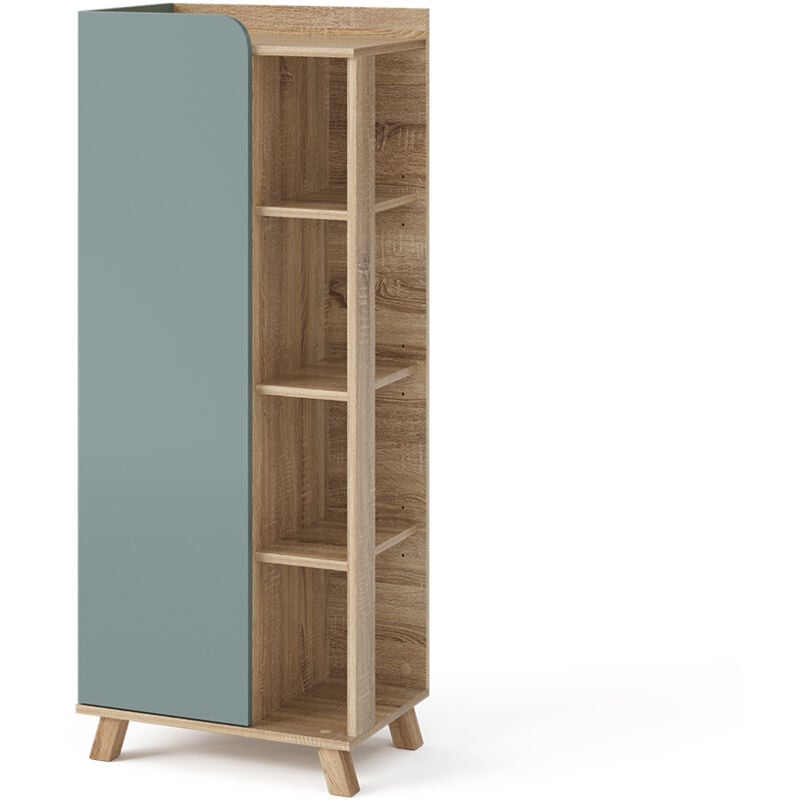 Meuble de rangement de salle de bain Karen, Bleu-gris, 50 x 128 cm avec porte et compartiments ouverts, Vicco