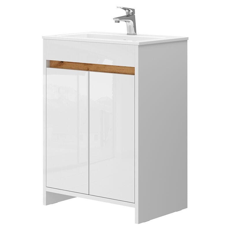 Vicco - Ensemble de meubles de salle de bain Lemgo, Blanc, 2 pièces, armoire basse 60 cm
