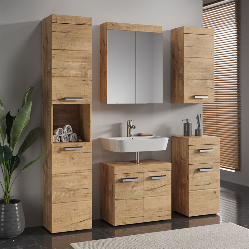Vicco - Ensemble de meubles de salle de bain Luna, Chêne Wotan, 5 pièces