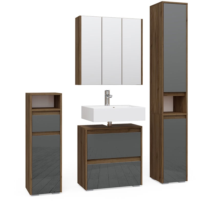 Vicco - Ensemble de meubles de salle de bain Majest, Anthracite, 4 parties