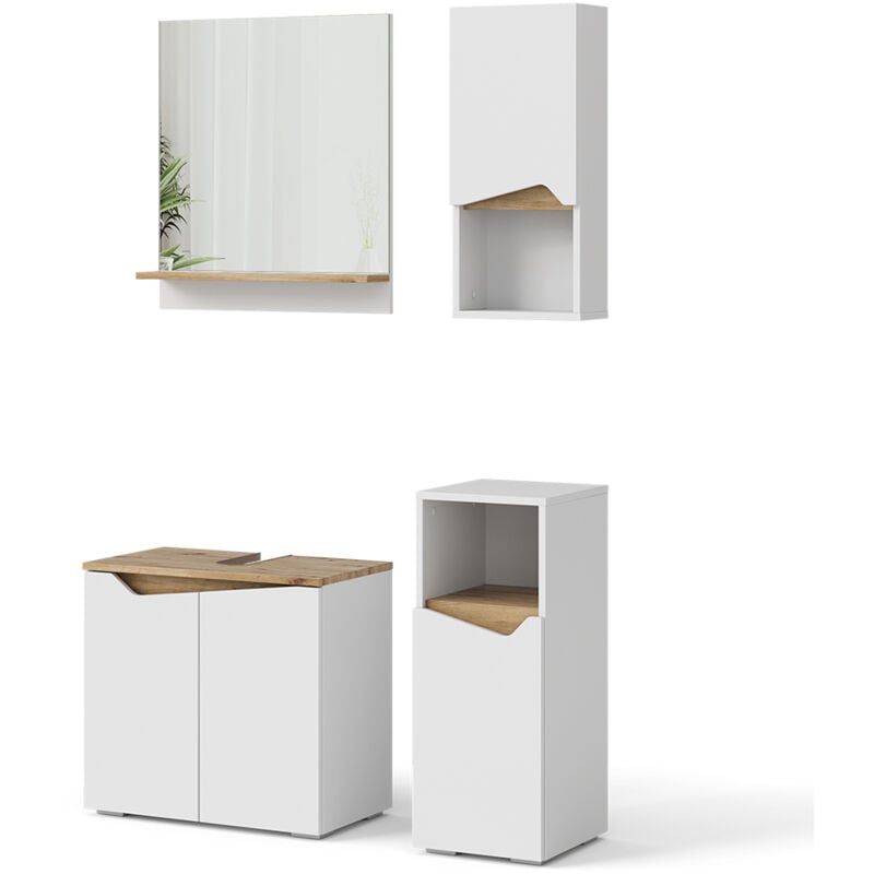 Vicco - Ensemble de meubles de salle de bain Marelle, Blanc, 4 parties