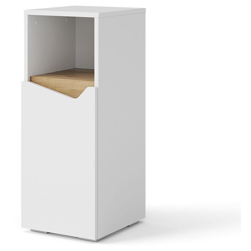 Vicco - Meuble de rangement de salle de bain Marelle, Blanc, 30 x 74.5 cm avec porte et compartiment ouvert
