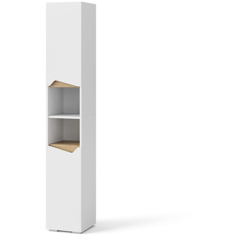 Vicco - Meuble de rangement de salle de bain Marelle, Blanc, 30 x 180 cm avec portes, et compartiments ouverts