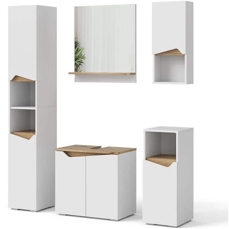 Vicco - Ensemble de meubles de salle de bain Marelle, Blanc, 5 pièces