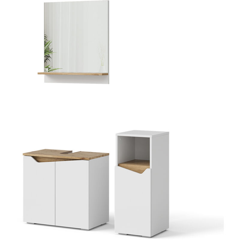 Vicco - Ensemble de meubles de salle de bain Marelle, Blanc, 3 pièces, avec armoire centrale