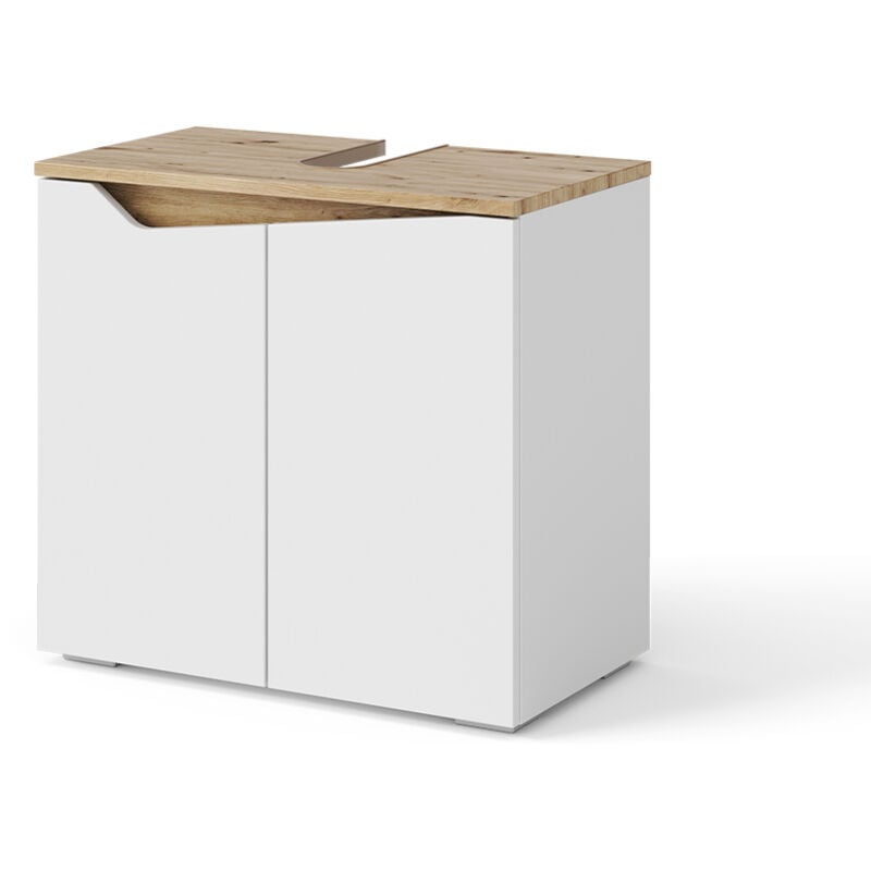 Vicco - Meuble sous vasque simple Marelle, Blanc, 60 x 57.5 cm avec 2 portes