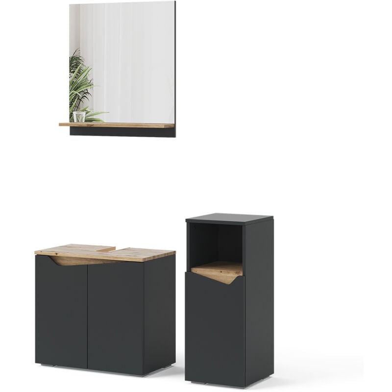 Vicco - Ensemble de meubles de salle de bain Marelle, Anthracite, 3 pièces, avec armoire de milieu