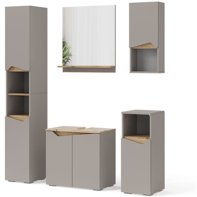 Vicco - Ensemble de meubles de salle de bain Marelle, Grège, 5 pièces