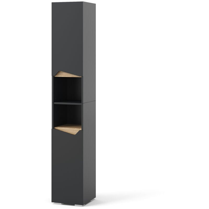 Vicco - Meuble de rangement de salle de bain Marelle, Anthracite, 30 x 180 cm avec portes, et compartiments ouverts