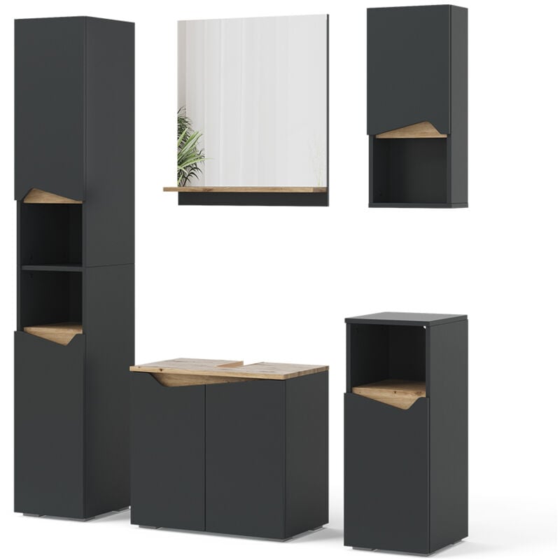 Vicco - Ensemble de meubles de salle de bain Marelle, Anthracite, 5 pièces