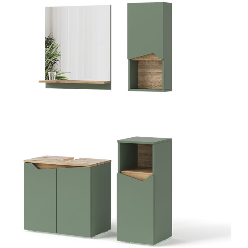 Vicco - Meubles bain Marelle, Vert/Artisan, 4 Teile