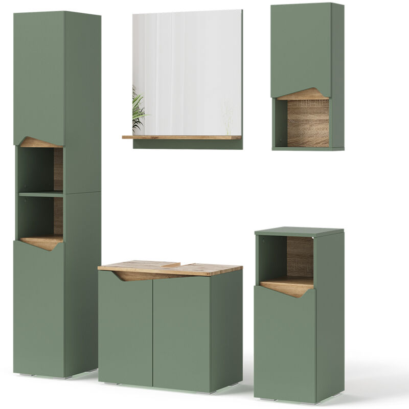 Vicco - Meubles bain Marelle, Vert/Artisan, 5 Teile