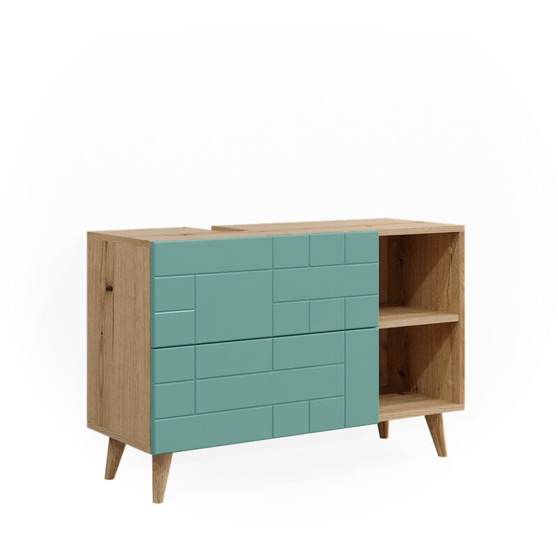 Vicco - Meuble sous vasque simple Rudi, Vert menthe, 90 x 59 cm avec 2 tiroirs