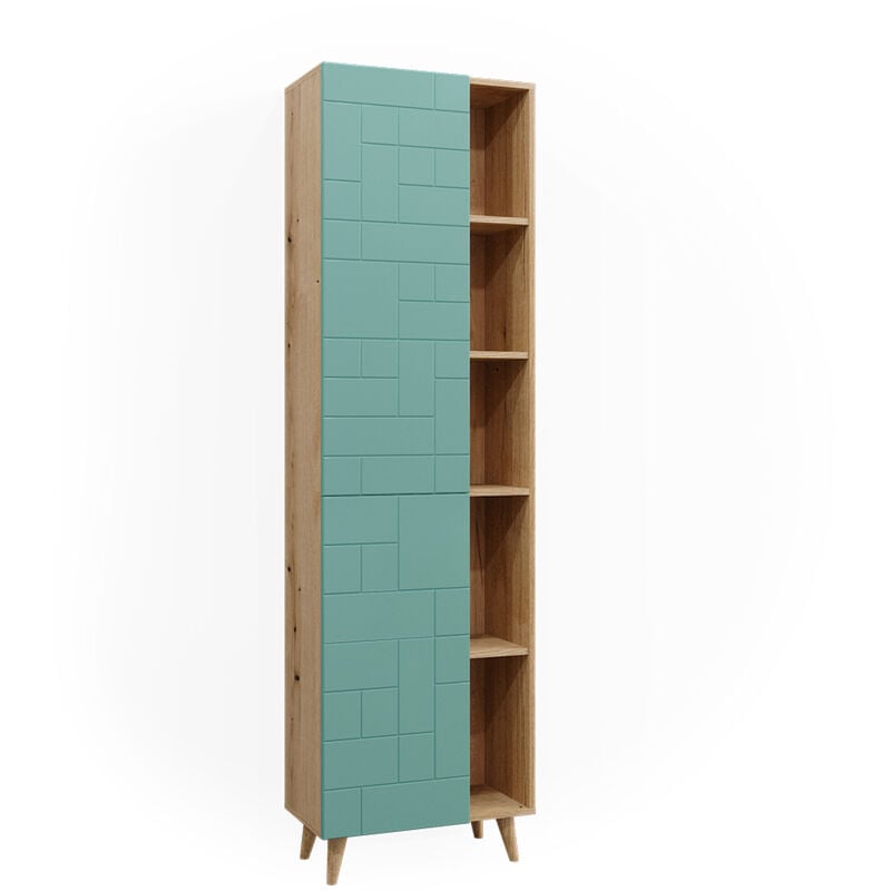 Vicco - Meuble de rangement de salle de bain Rudi, Vert menthe, 56 x 193 cm avec portes, et compartiments ouverts